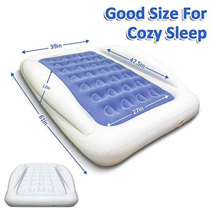 Inflatable Toddler Travel Bed - Portable Toddler Bed For Kids, Camping Air Mattress Blow Up Toddler Bed With Sides, Air Bed Idea For Sleeping Indoor Road Trip Camping Sleepovers(Blue)