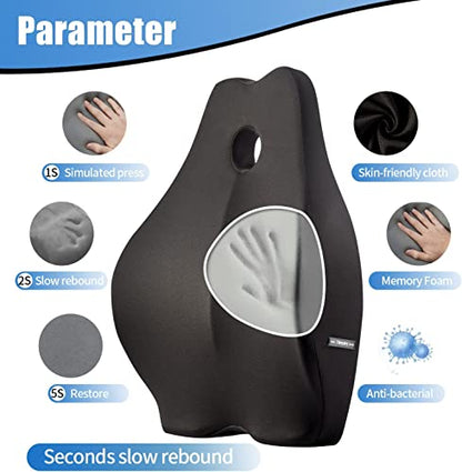  Okayday Ergonomic Lumbar Support Pillow For Office Chair Car Seat Orthopedic Memory Foam Back Cushion With Breathable Mesh Cover, Relieve Back Pain & Improve Posture, Spinal Alignment (Black)