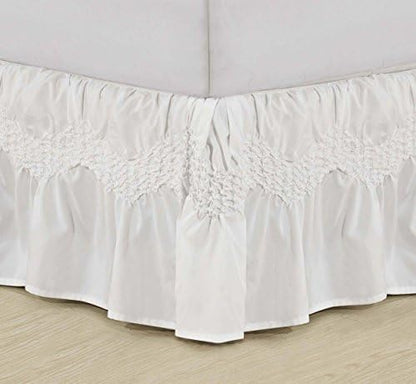  Luxury Hotel Quality Wrinkle And Fade Resistant Puff Collection Ruffled Bed Skirt 14inch Drop, King, White