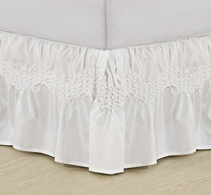  Luxury Hotel Quality Wrinkle And Fade Resistant Puff Collection Ruffled Bed Skirt 14inch Drop, King, White