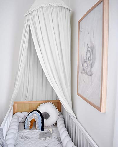  YIUOR Kids Bed Canopy With Frills Cotton Cover Net For Baby Crib Reading Nook Curtain Hideaway Hanging Round Tent Nursery Bedding Play Room Decor