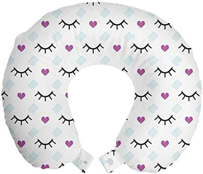  Paw Print Travel Pillow Neck Rest, Puppy Kitten Dog And Cat Themed Repetitive Pet Foot's Stains Concept, Memory Foam Traveling Accessory For Airplane And Car, 12", Grey White