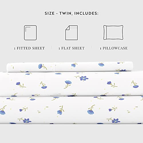  Hotel Collection Ieh-4 Piece-SFL-TW-LB Home Collection Floral 4 Sheet Set, Twin, Light Blue