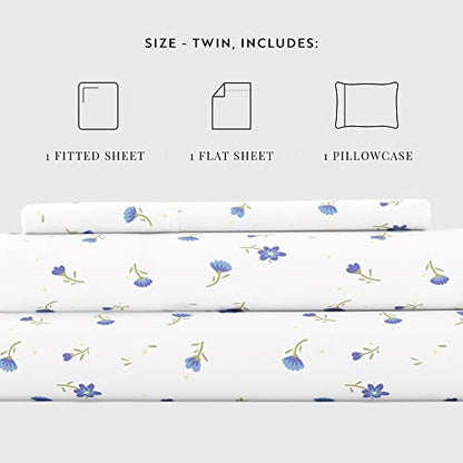  Hotel Collection Ieh-4 Piece-SFL-TW-LB Home Collection Floral 4 Sheet Set, Twin, Light Blue