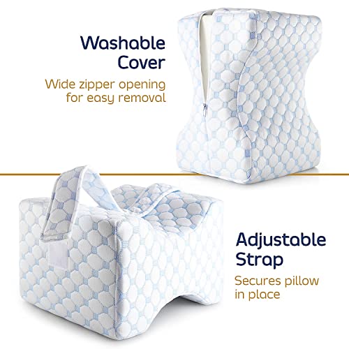  Nestl Knee Pillow For Side Sleepers - Knee Pillows For Sleeping - Comfy Pillow Between Legs For Sleeping - Under Leg Knee Cushion With Cooling Cover - Knee Surgery Pillow With Adjustable Strap