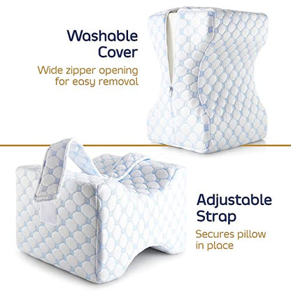  Nestl Knee Pillow For Side Sleepers - Knee Pillows For Sleeping - Comfy Pillow Between Legs For Sleeping - Under Leg Knee Cushion With Cooling Cover - Knee Surgery Pillow With Adjustable Strap