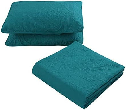  Bedding Haus 3pc Oversize Bedspread Bed Coverlet Set With Shams - Solid Color, Lightweight, Soft Bed Cover - EMA (King/Cal-King, Spa Blue)