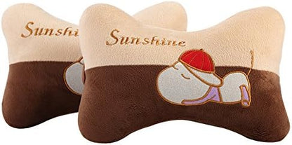  Seemehappy Cute Cartoon Animals Bone Shape Car Headrest Pillows Neck Pillow Cushions 2pcs (003)