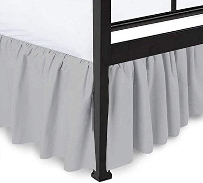  Ruffled Bed Skirt With Split Corners-Three Sided Coverage With Platform-Split Corner Bed Skirts-Dust Ruffle With Split Corners-Ruffled Gather Bed Skirt (White -Queen 21" Drop)