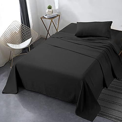  Queen Bed Sheet Set, 4pcs Bedding Sheets & Pillowcases, Soft Microfiber 1800 Thread Count 16" Deep Pocket Luxury Bed Sheets - Hypoallergenic, Wrinkle & Fade Resistant (Black)