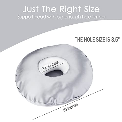  D. Cozy Ear Piercing Pillow For Side Sleepers CHN Pillow With Hole For Ear Pain Inflammation Pressure Sores Side Sleeping O-Shaped Donut Guard With Removable Cover Silk Gray