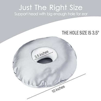 D. Cozy Ear Piercing Pillow For Side Sleepers CHN Pillow With Hole For Ear Pain Inflammation Pressure Sores Side Sleeping O-Shaped Donut Guard With Removable Cover Silk Gray