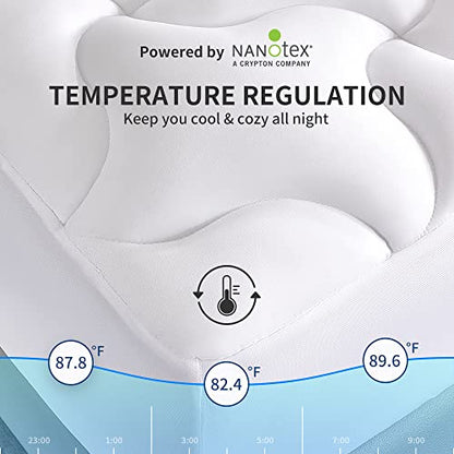  Cooling Mattress Topper Twin Mattress Pad, Quilted Fitted Mattress Cover, Machine Washable, Soft Fluffy Down Alternative, Deep Pocket 8~21 Inch (White, Twin)
