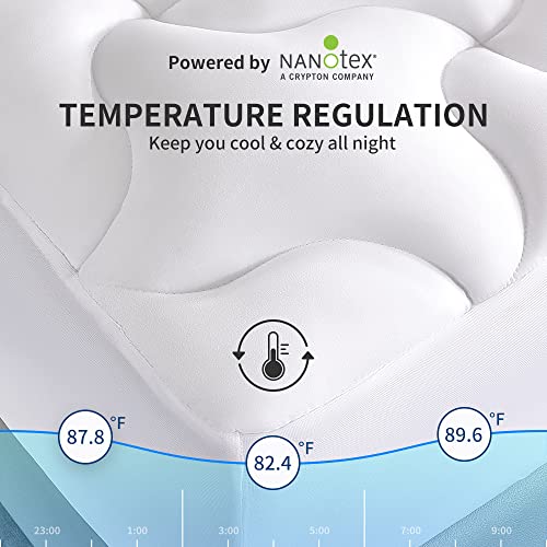  Cooling Mattress Topper Twin Mattress Pad, Quilted Fitted Mattress Cover, Machine Washable, Soft Fluffy Down Alternative, Deep Pocket 8~21 Inch (White, Twin)