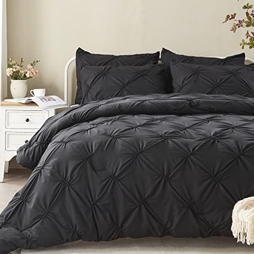  Queen Comforter Set -Pintuck Down Alternative Comforters With 2 Pillow Shams, Soft Queen Size Bedding Comforter Sets Lightweight All Season (Pink,88x88 Inches, 3 Pieces)