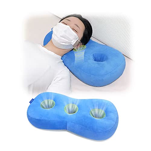  AOSSA Piercing Pillow For Side Sleepers Ear Protector CNH Pillow With Ear Holes For Pressure Sores Ear Pain Relief Headphones Donut Pillow For Head Ear Cushion Side Sleeping Pillow (Blue)