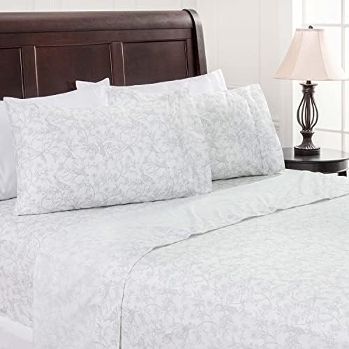  Traditional Floral Printed Elegant Patterned King Bed Sheet Set 4-Piece - 1 Flat Sheet 1 Fitted Sheet And 2 Pillowcases - Ultra Soft Wrinkle Stain Resistant Microfiber Sheets - Blue
