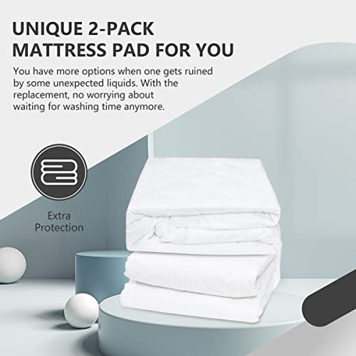  2 Pack Twin XL Size Quilted Fitted Mattress Pad, Waterproof Breathable Soft Mattress Protector, Deep Pocket Fitted Style Bed Cover, Vinyl-Free