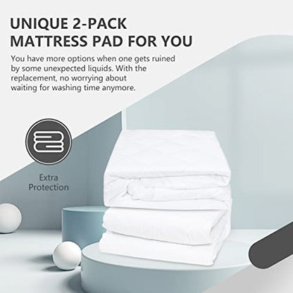  2 Pack Twin XL Size Quilted Fitted Mattress Pad, Waterproof Breathable Soft Mattress Protector, Deep Pocket Fitted Style Bed Cover, Vinyl-Free
