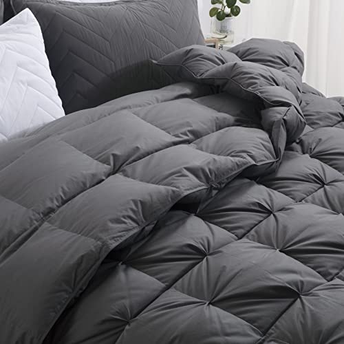  ROYALAY 120x98 Oversized King Feather And Down Comforter Pinch Pleat Duvet Insert With 100% Cotton Cover-Super Fluffy And Soft Comforter With 8 Corner Tabs For All Season Warmth-Grey