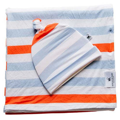  BUNGALOW BABY Swaddle Set - Premium Bamboo Viscose Baby Swaddle Blanket & Hat Set, Baby Boy, Baby Girl, Unisex, Newborn Swaddle, Bamboo Blanket, Stocking Suffer For Baby (Dash/Black & White)