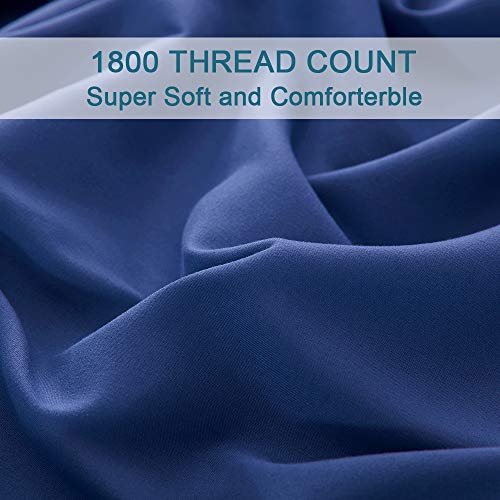  Shilucheng Full Size Bed Sheets Set Microfiber 1800 Thread Count Percale Super Soft And Comforterble 16 Inch Deep Pockets - 4 Piece (Full,Navy Blue)