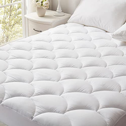  King Size Mattress Pad,Soft Quilted Fitted Mattress Pad Cover, Plush Soft Pillowtop Mattress Topper With Elastic Overfilled Down Alternative Filling(8-21”Deep Pocket)