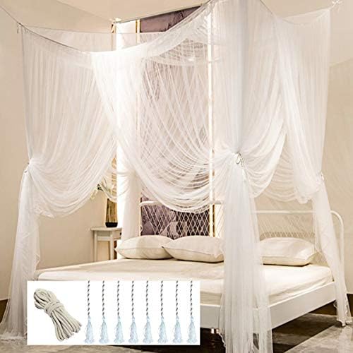  Mosquito NET For Bed Canopy, Four Corner Post Curtains Bed Canopy Elegant Mosquito Net Set, Stick Hook &Profession Rope For Net, Screen Netting Canopy Curtains, Full/Queen/King/Black