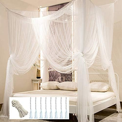  Mosquito NET For Bed Canopy, Four Corner Post Curtains Bed Canopy Elegant Mosquito Net Set, Stick Hook &Profession Rope For Net, Screen Netting Canopy Curtains, Full/Queen/King/Black