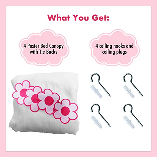  Wremedies For Easier Living Pink Princess Bed Canopy For Girls Mosquito Netting Bed Easy Installation Flower Bedroom Accessory Hanging Curtain Birthday Gift Single Bed Tent Pink + White