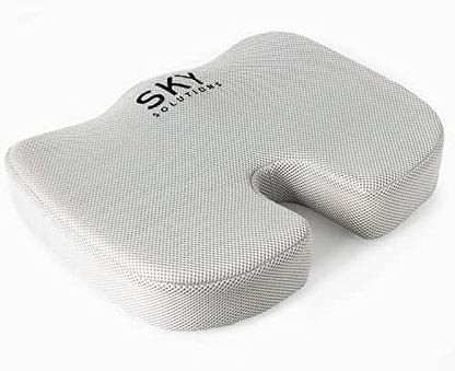  Sky Solutions Lumbar Support Pillow For Office Chair - Lower Back And Seat Support Cushion - Memory Foam Lumbar Pillow For Desk, Car, Couch, Travel - Gray