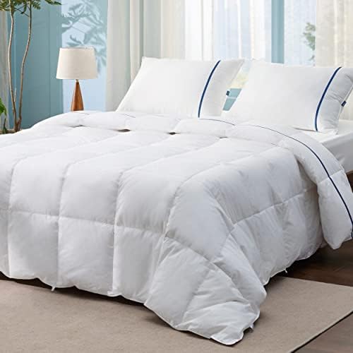  Goose Down Comforter Queen Size - Feather Down Comforter Queen For All Seasons, Extra Fluffy Queen Duvet Insert, 8 Corner Tabs, Machine Washable (90x90 Inches, 53 Oz)