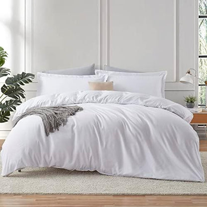  Hearth & Harbor White Duvet Cover Queen Size - 3 Piece Queen Duvet Cover Set, Soft Double Brushed Queen Size Duvet Covers With Button Closure, 1 Duvet Cover 90x90 Inches And 2 Pillow Shams