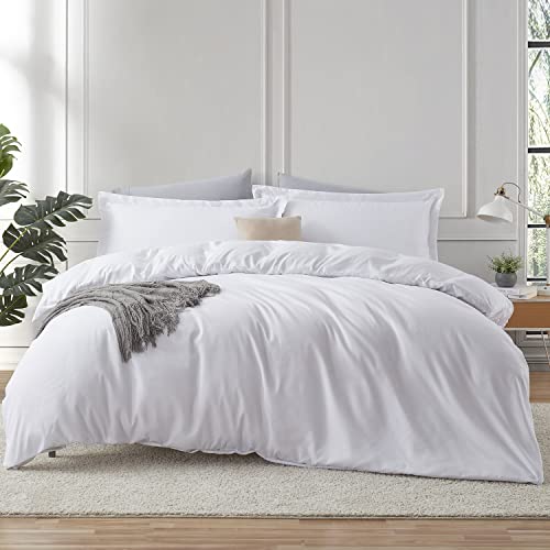 Hearth & Harbor White Duvet Cover Queen Size - 3 Piece Queen Duvet Cover Set, Soft Double Brushed Queen Size Duvet Covers With Button Closure, 1 Duvet Cover 90x90 Inches And 2 Pillow Shams