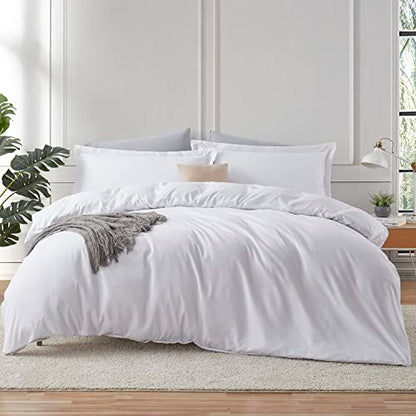  Hearth & Harbor White Duvet Cover Queen Size - 3 Piece Queen Duvet Cover Set, Soft Double Brushed Queen Size Duvet Covers With Button Closure, 1 Duvet Cover 90x90 Inches And 2 Pillow Shams