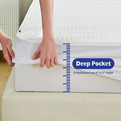  King Size Mattress Protector Waterproof, Hypoallergenic Bamboo 3D Air Fabric Mattress Cover, Cooling Bed Mattress Pad Cover, Soft Noiseless Vinyl Free Machine Washable, 8''-21'' Deep Pocket