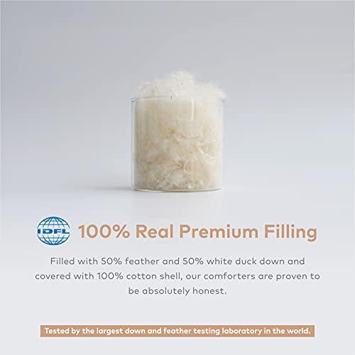  Ll Season Down Comforter - Ultra Soft Duvet Insert, 100% Cotton Shell, 50% Down & 50% Feather Real Filling, Breathable, Machine Washable (White, King Size)