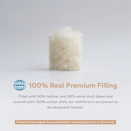  Ll Season Down Comforter - Ultra Soft Duvet Insert, 100% Cotton Shell, 50% Down & 50% Feather Real Filling, Breathable, Machine Washable (White, King Size)