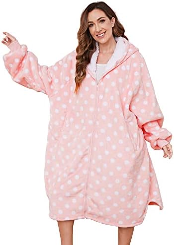  Uttermara Wearable Blanket Hoodie, Zipper Oversized Hoodie Blanket For Kids, Sherpa Hooded Blanket With Hood, Pocket & Sleeve, One Size Fits All, Stars Print Glow In The Dark