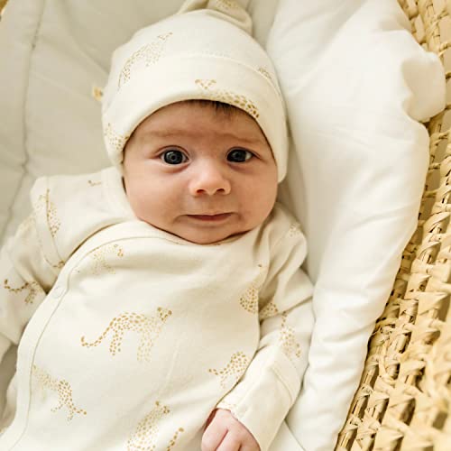  MakeMake Organics GOTS Organic Cotton Kimono Knotted Blanket Tie Wearable Blanket Sleep Sack Baby Swaddle Hat Set Layette Mitten Boys Girls (Wildcat, Newborn)