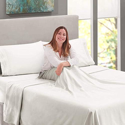  Clara Clark Premier 1800 Series 4pc Bed Sheet Set - Deep Pocket Bundle With UBER Comfort Set Of 4 Corner Adjustable Bed Sheet Straps Suspenders Grippers Fasteners (White, King)