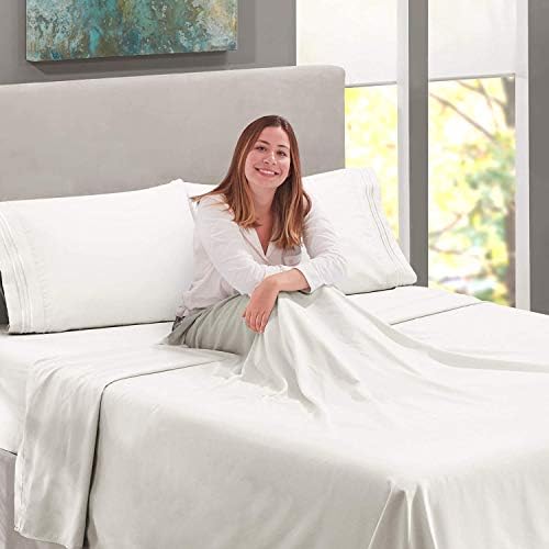  Clara Clark Premier 1800 Series 4pc Bed Sheet Set - Deep Pocket Bundle With UBER Comfort Set Of 4 Corner Adjustable Bed Sheet Straps Suspenders Grippers Fasteners (Beige Cream, King)