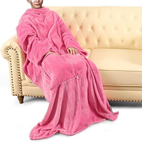  MACEVIA Travel Blanket Pillow Soft And Warm Blanket For Airplane Travel Essential Comfort Durability 2 In 1 Throw Blanket For Train Car Camping Office With Luggage Backpack Strap - Pink