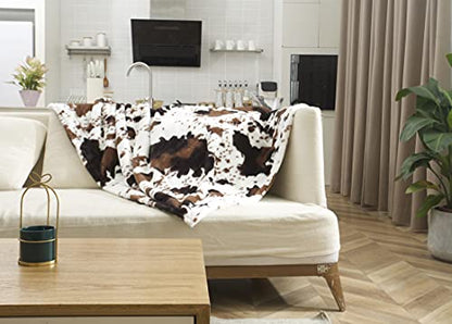  Faux Cowhide Throw Blanket (4.2 X 5.3 Ft) - Plush And Cozy Cow Print