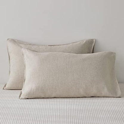  TOSMO 100% Linen Pillowcase Queen Size, Set Of 2, Stone Washed Pillowcases Envelope Closure, Soft And Durable Pillow Cases, 20" X 30", Natural Linen