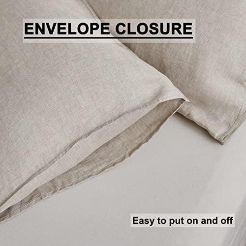  TOSMO 100% Linen Pillowcase Queen Size, Set Of 2, Stone Washed Pillowcases Envelope Closure, Soft And Durable Pillow Cases, 20" X 30", Natural Linen