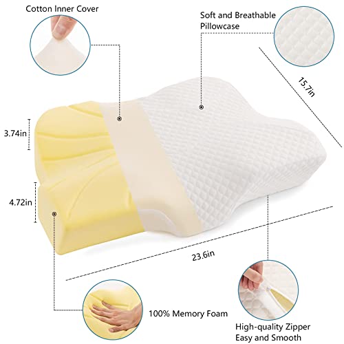  Lamberia Cervical Memory Foam Pillow, Neck Pillows For Side Sleepers, Back And Stomach Sleepers