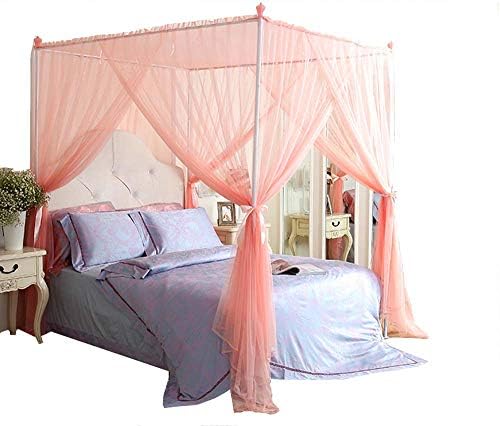  Mengersi Princess 4 Corners Post Bed Canopy Bed Curtains (Queen, Red)