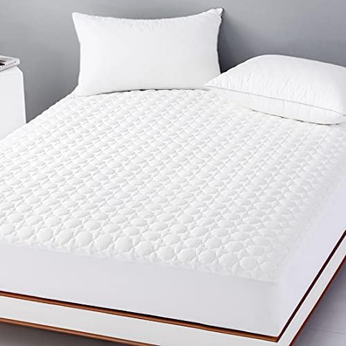  Queen Size Bamboo Mattress Protector, Breathable 3D Cooling Waterproof Mattress Pad Fits 18“ Deep Pocket Quilted Mattress Cover White