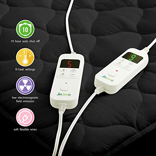  Heated Mattress Pad Queen Size Electric Mattress Pads Black Electric Bed Warmer Fit Up To 21" With 11 Heat Settings Single Controller 9 Hours Auto Shut Off
